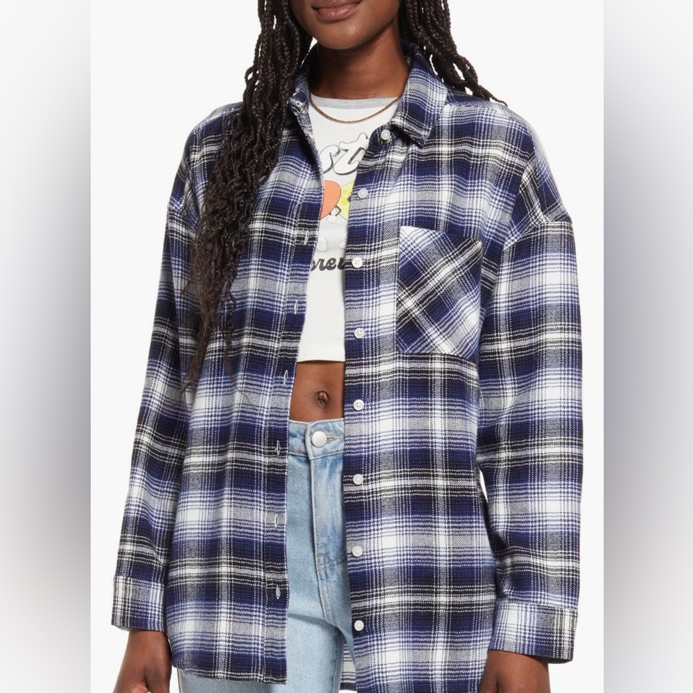 BP Soft Plaid Oversized Flannel Shirt Blue Black Size M